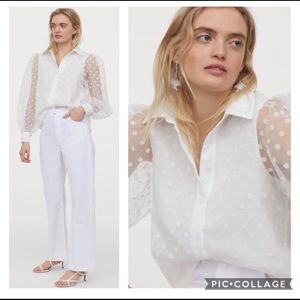 NWT H&M White Organza Balloon Sleeve Polka Dot Top